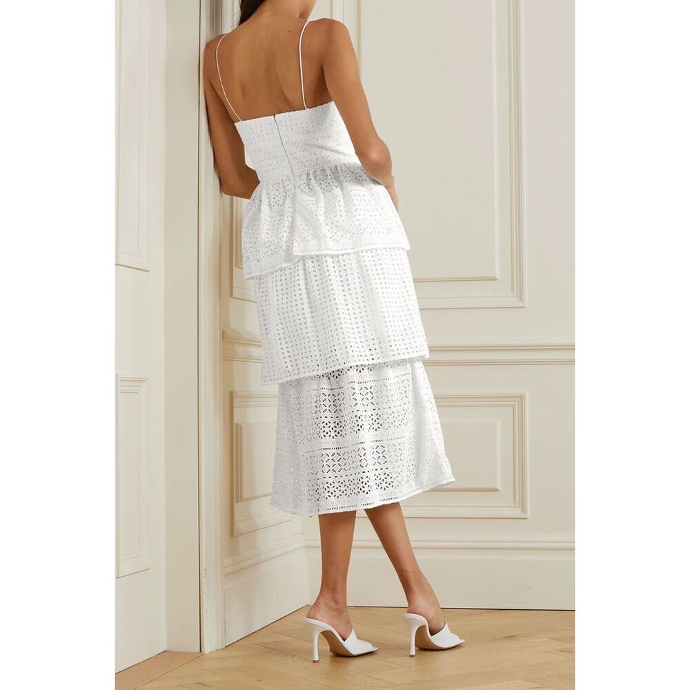 Self-Portrait White Bridal Broderie Anglaise Cotton Voile Tiered Midi Dress 6 - Picture 2 of 13